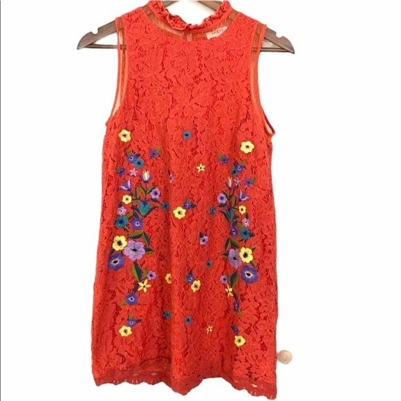 Umgee Orange Lace Floral Embroidered Tunic Blouse - Picture 1 of 7